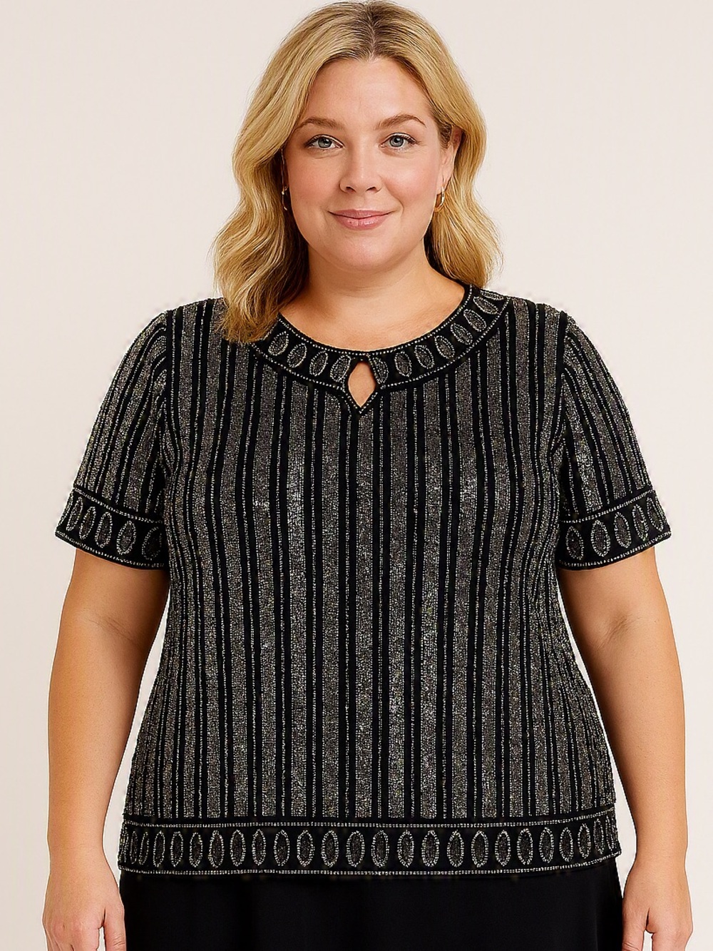VINTAGE 80s/90s Brand Royal Feelings—Elegant Black and Silver Sequin Top Size 3X